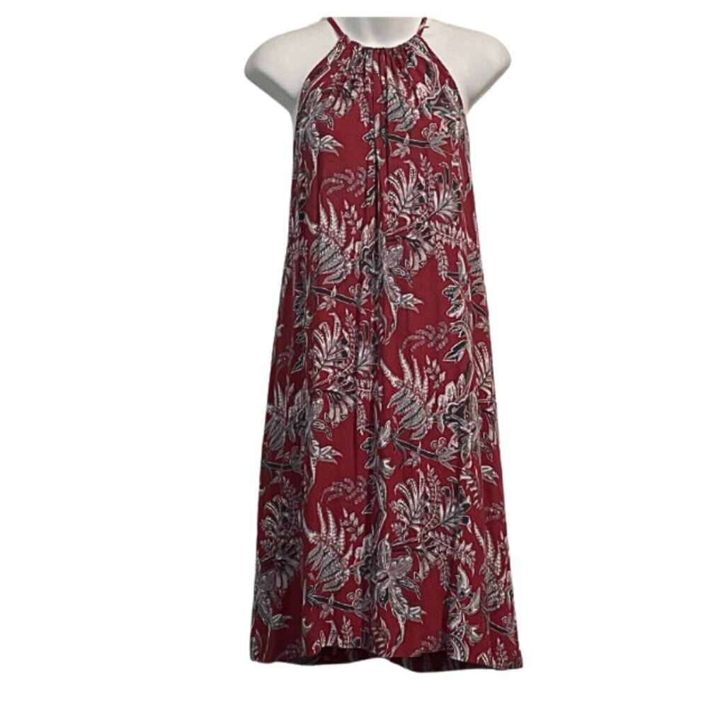 LOFT Outlet Red Tropical Print Floral Swing Dress Halter Neck Sleeveless